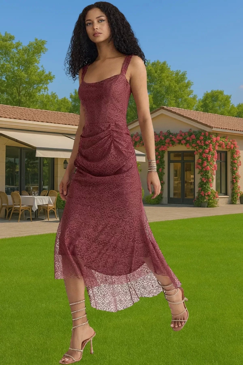 Astarlı Dantel Örme Abiye Elbise Yazlık Vücut Saran Şık Mezuniyet Premium Kalite Yüksek Kalite