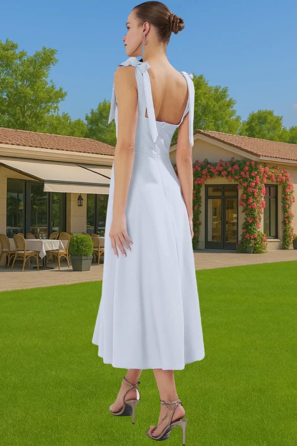 Feminen A Kesim Midi Abiye Elbise Polyester Elastan Dokuma Kumaştan Günlük Kullanım İçin