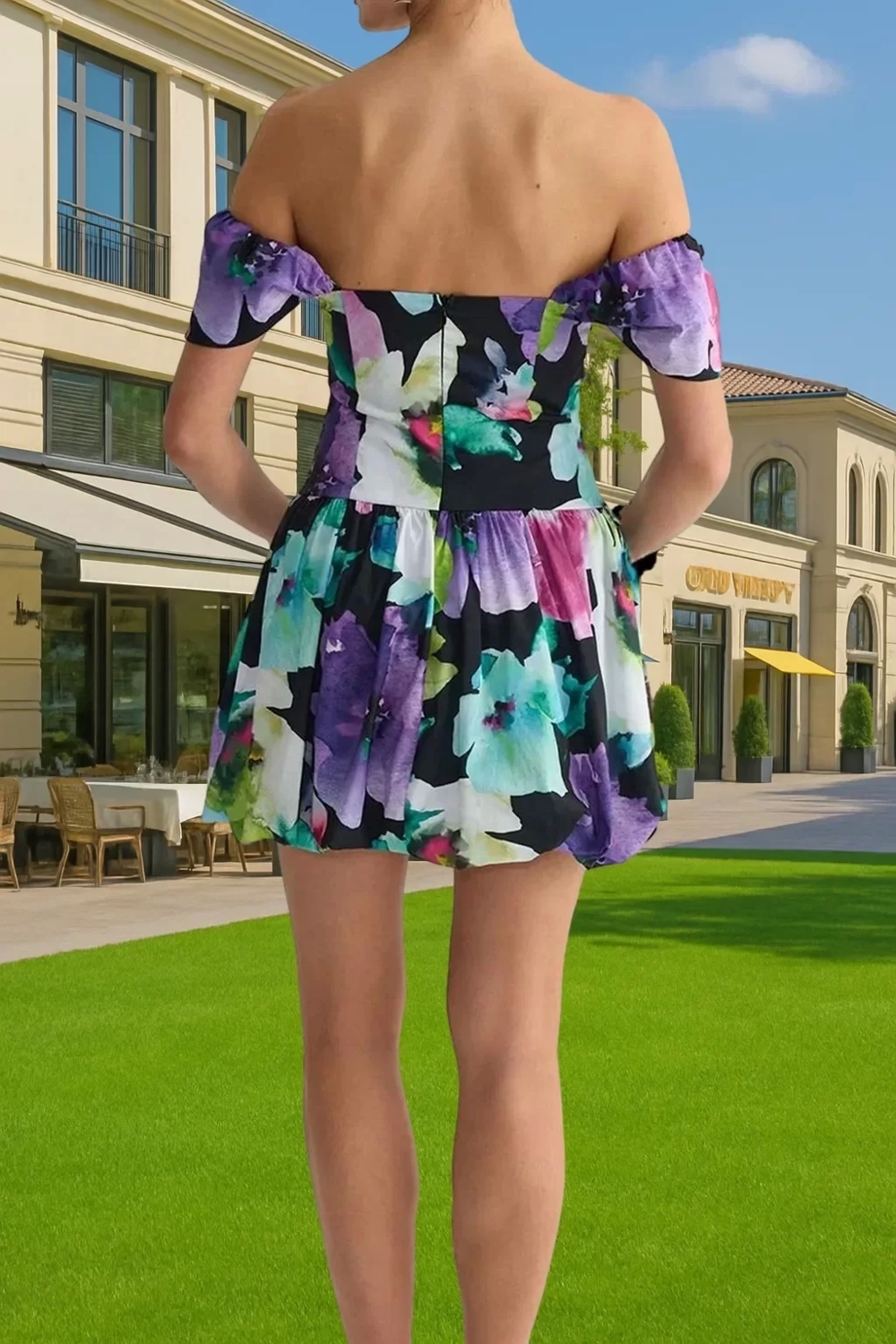 A Kesim Carmen Yaka Kısa Kollu Poplin Mini Elbise Premium Kalite Zarifane Tasarım Rahat Kullanım