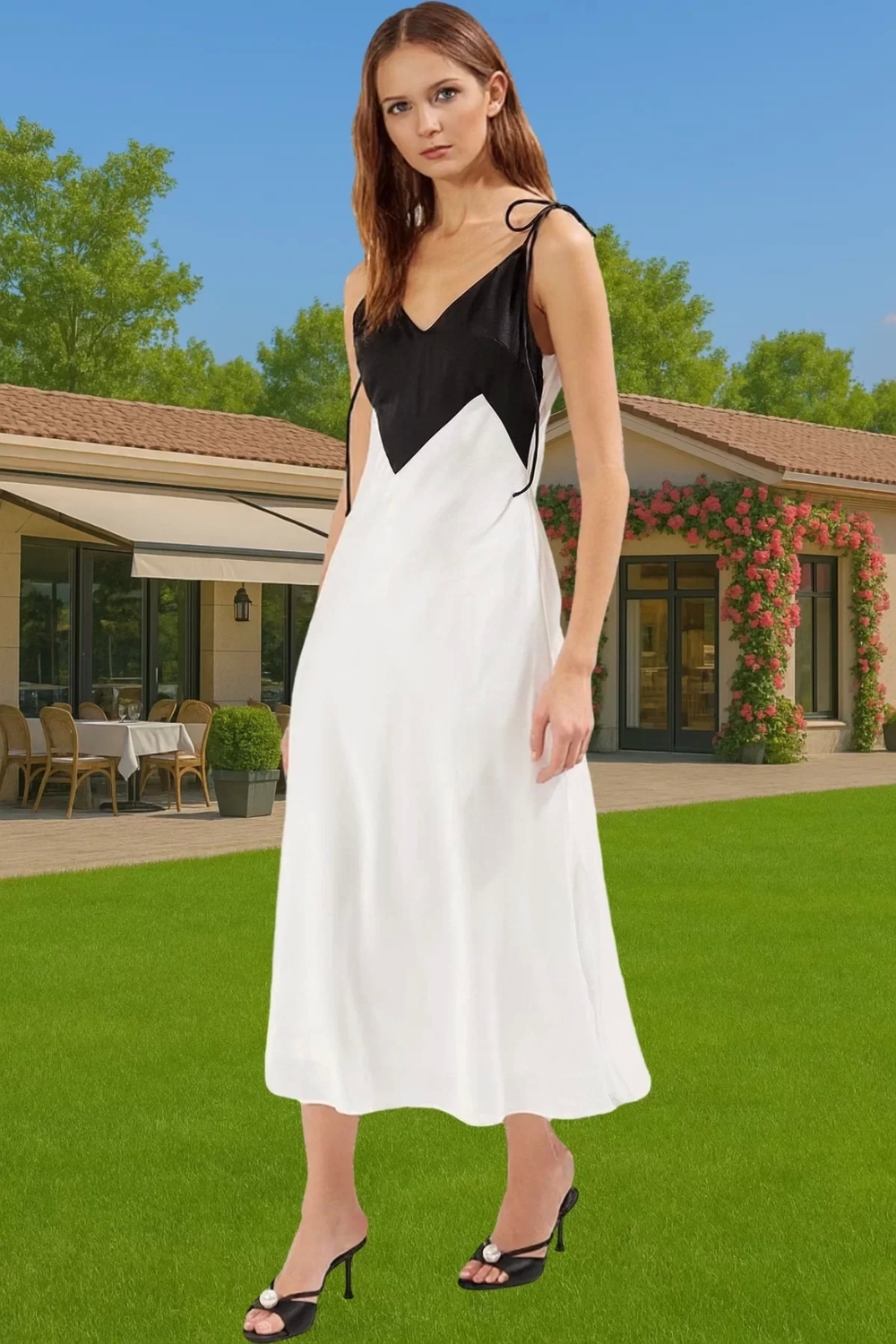 Şık A Kesim Saten Midi Abiye Elbise V Yaka Astarlı Polyester Özenle Seçilmiş Rahat Kullanım