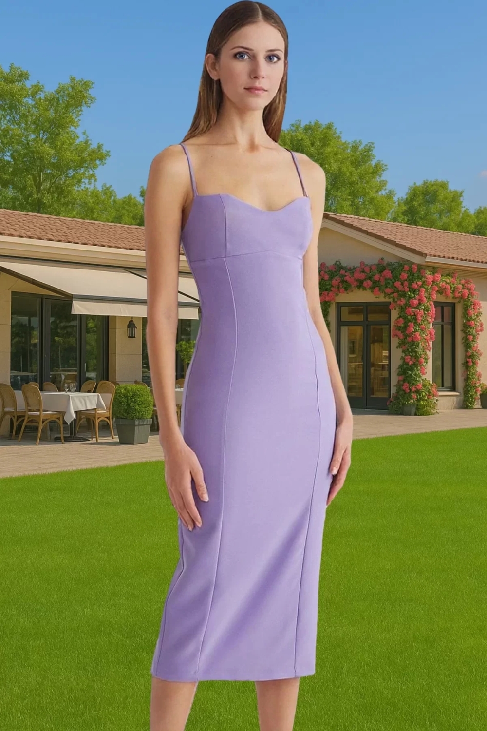 Vücudu Saran Midi Abiye Elbise Polyester Elastan Yazlık Şık Tasarım Profesyonel Görünüm