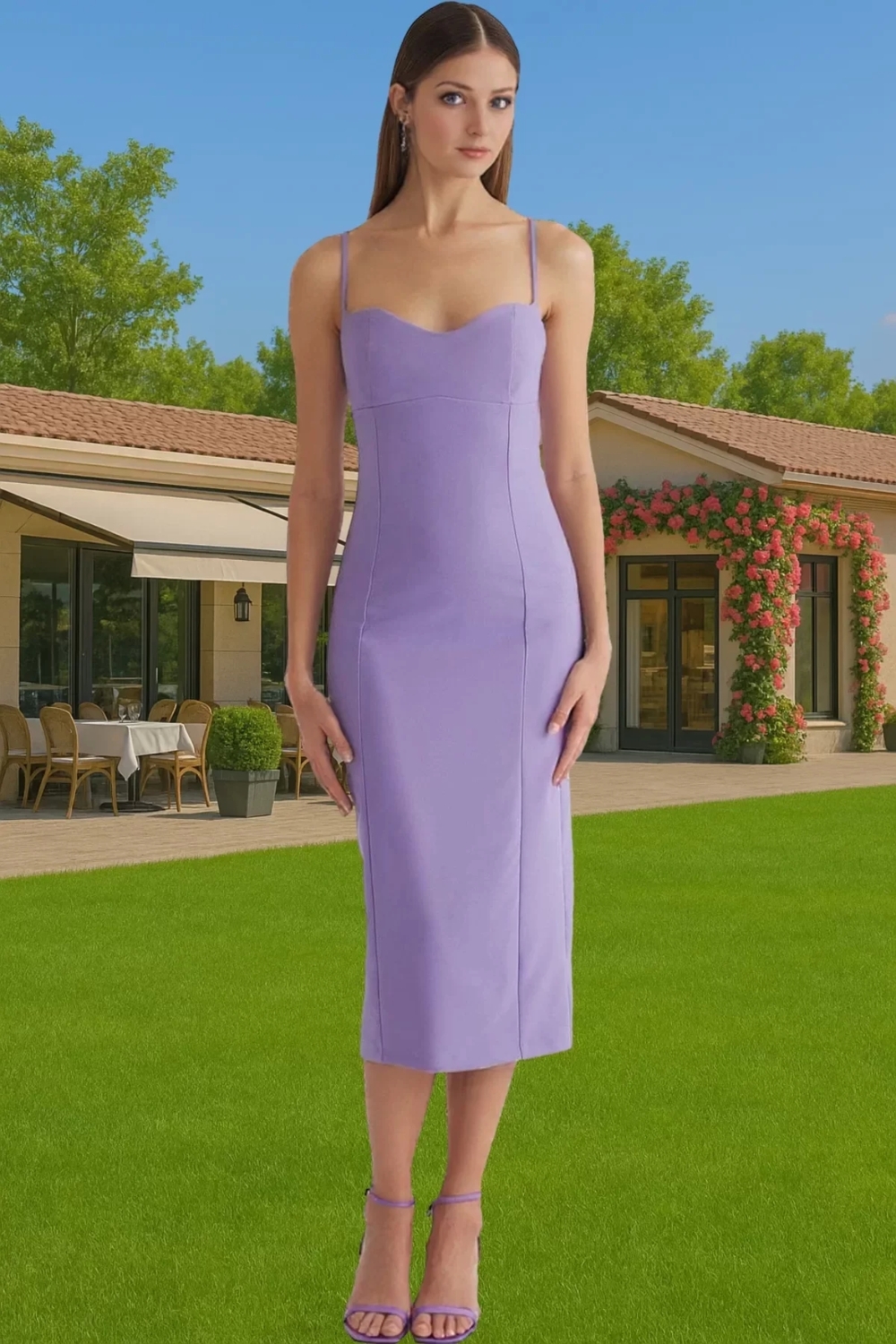 Vücudu Saran Midi Abiye Elbise Polyester Elastan Yazlık Şık Tasarım Profesyonel Görünüm