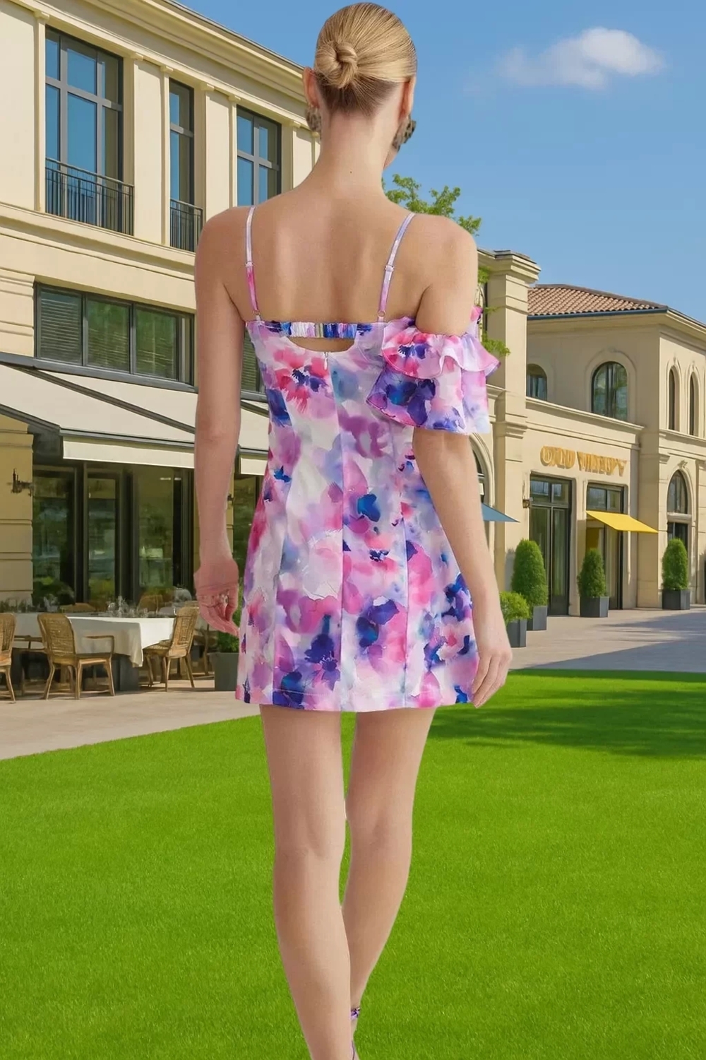 Çiçek Desenli Mini Abiye Elbise Vücuda Oturan Poplin Kumaştan Dayanıklı Malzeme Şık Görünüm