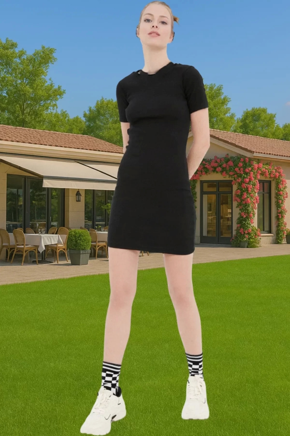 Kadın Bisiklet Yaka Kısa Kollu Mini Elbise Polyester Örme Günlük Kaliteli İşçilik Şık Görünüm