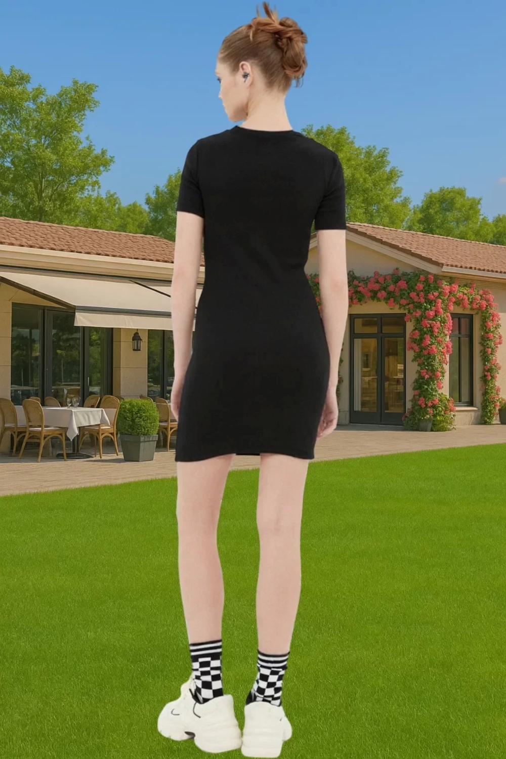 Kadın Bisiklet Yaka Kısa Kollu Mini Elbise Polyester Örme Günlük Kaliteli İşçilik Şık Görünüm