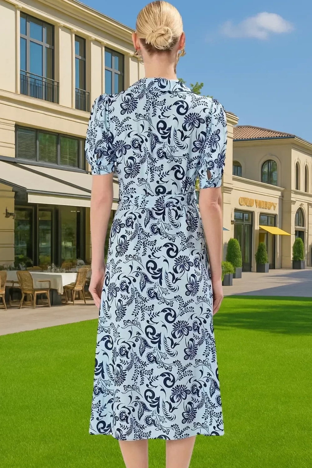 Moda Stil Regular Gömlek Yaka Midi Boy Desenli Kuşaklı Dokuma Viskon Gömlek Elbise