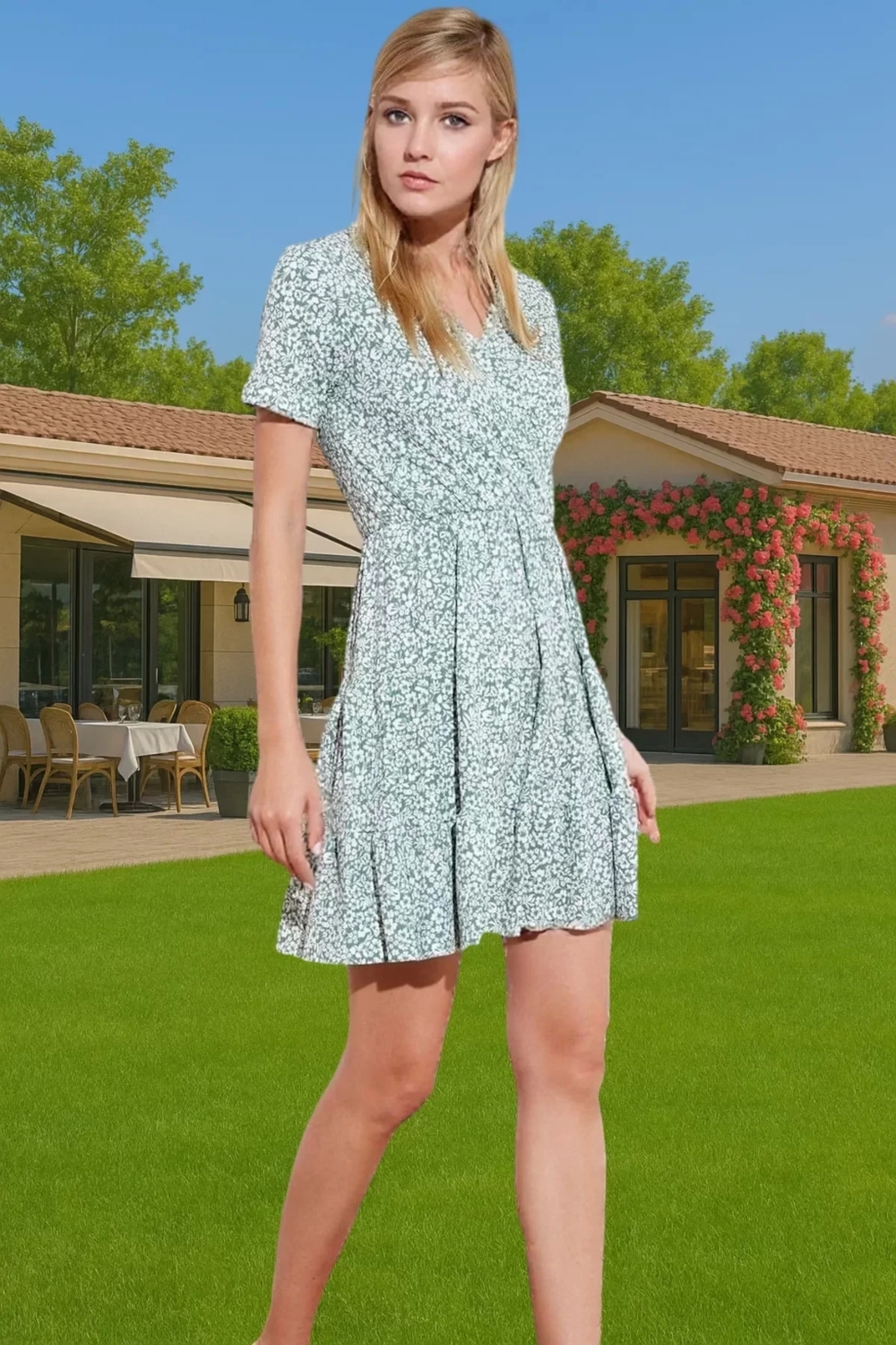 Kadın Yazlık Mini Elbise Polyester Elastan Kumaşlı Kisa Kol Konforlu Kesim Özenle Seçilmiş