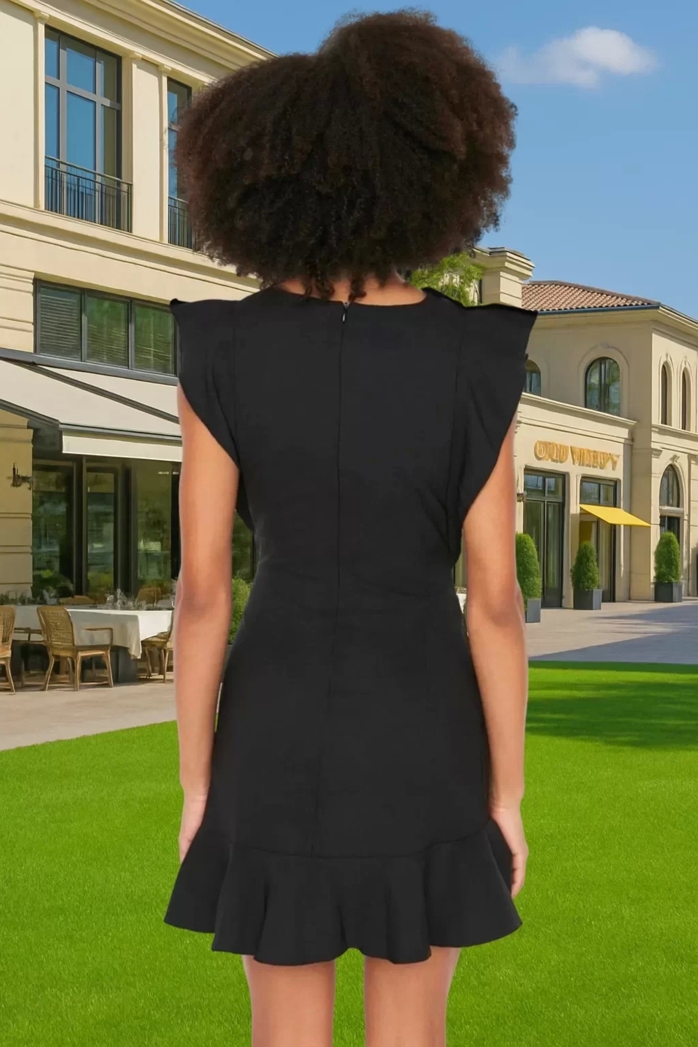 Feminen Mini Elbise Bisiklet Yaka Fırfır Detaylı Bodycon Polyester Kaliteli İşçilik