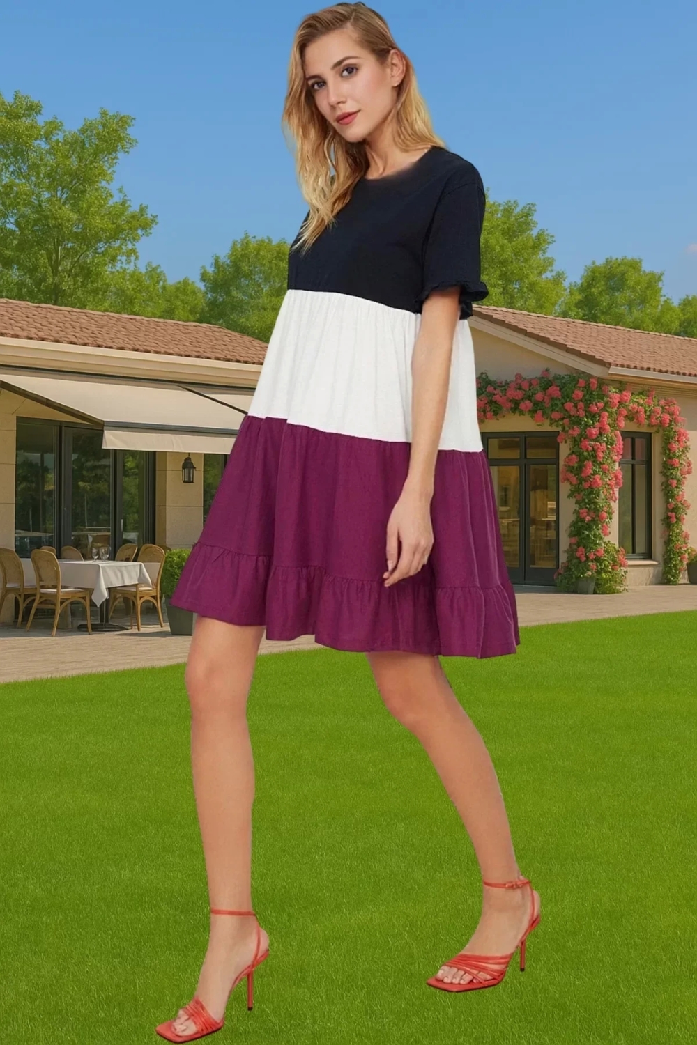 Yazlık Pamuk Mini Elbise A line Bisiklet Yaka Rahat Günlük Stil Modern Stil Kaliteli İşçilik