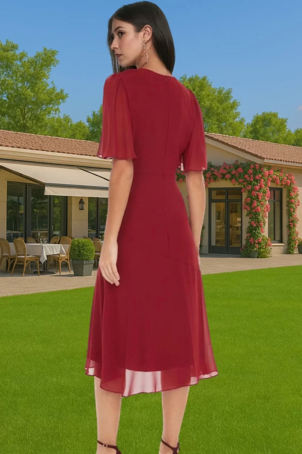 Astarlı Şifon Elbise A Kesim Midi Boy Polyester Yazlık Premium Kalite Özenle Seçilmiş Premium Kalite