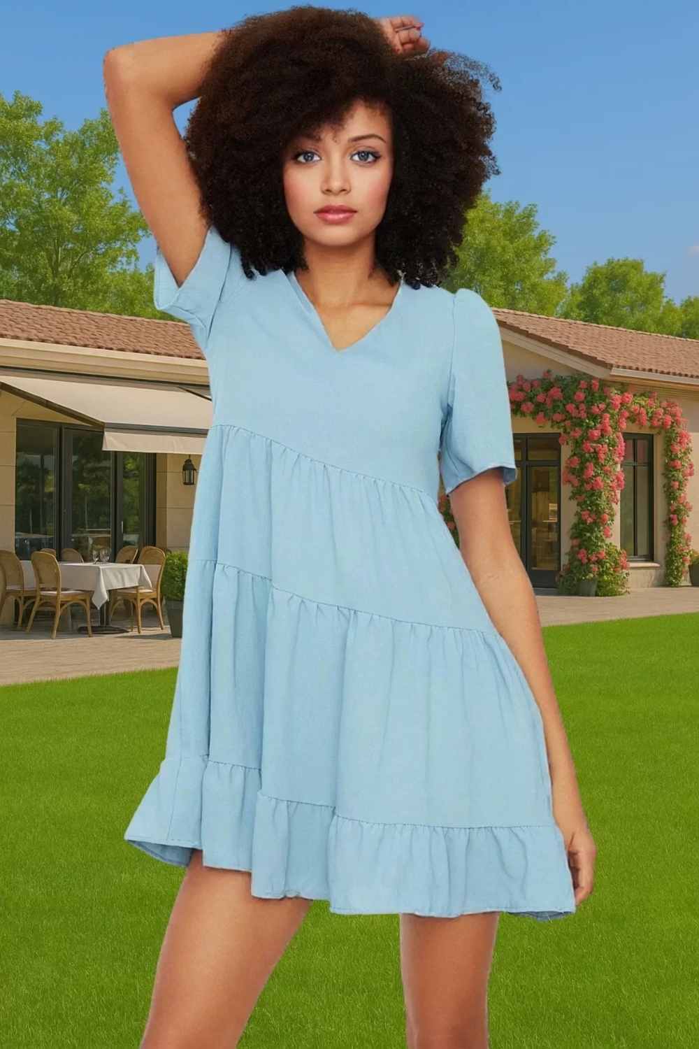 Kadın Şifon Mini Elbise Hafif Yazlık Polyester Günlük Casual Şık Görünüm Kaliteli İşçilik