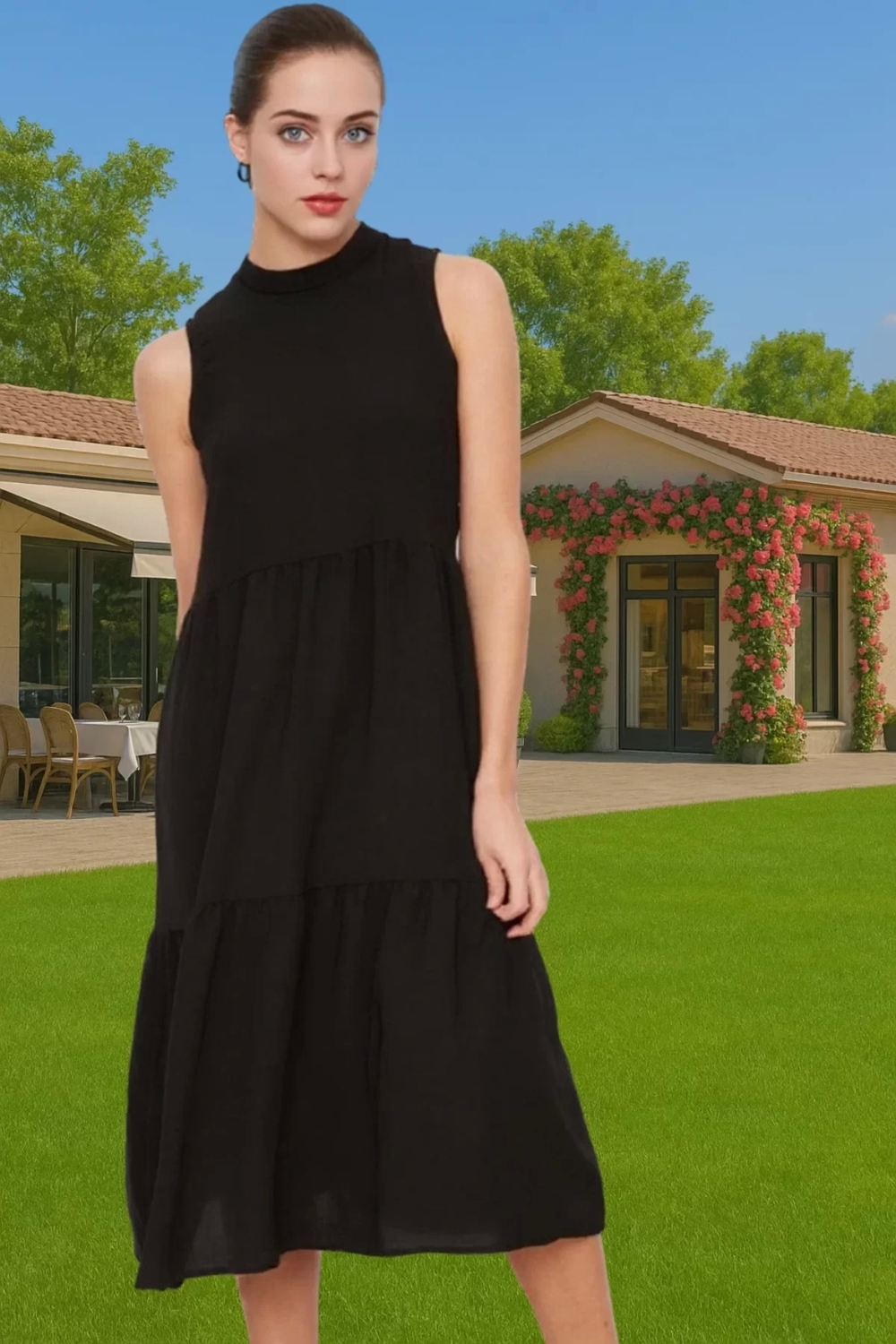 Kadın Şık Düz Kesim Kolsuz Midi Elbise Polyester Kumaş Nefes Alabilir Şık Görünüm Kaliteli İşçilik