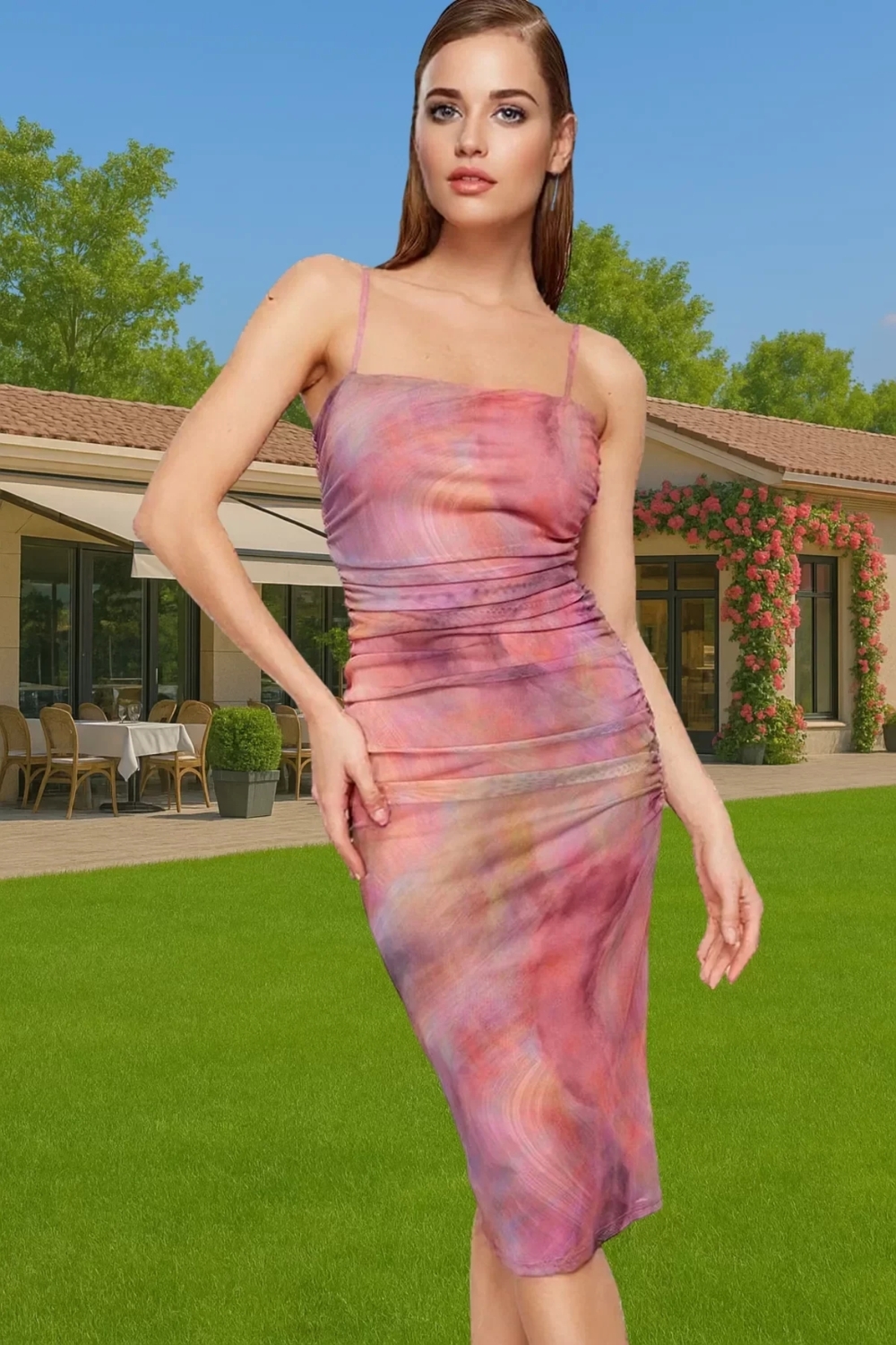Zarif Kare Yaka Kolsuz Bodycon Abiye Elbise Polyester Midi Boy Premium Kalite Özenle Seçilmiş