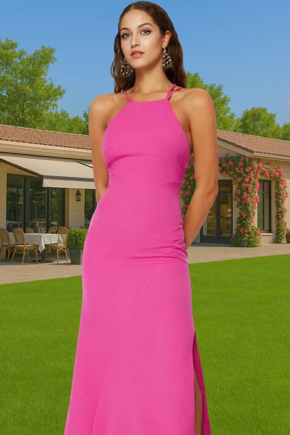 Yazlık Kolsuz A line Abiye Elbise Sırtı Bağlamalı Maxi Boy Finike Dokuma Günlük Kullanım İçin
