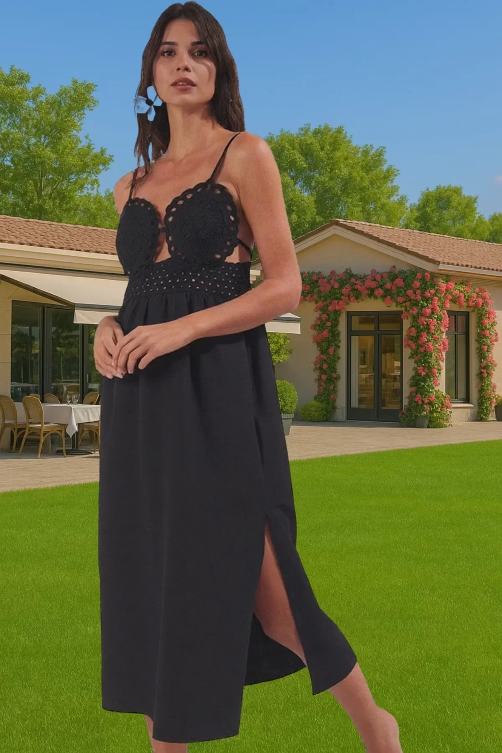 Kadın Yazlık Dantelli A Line Midi Elbise %53 Pamuk %47 Polyester Modern Stil Dayanıklı Malzeme