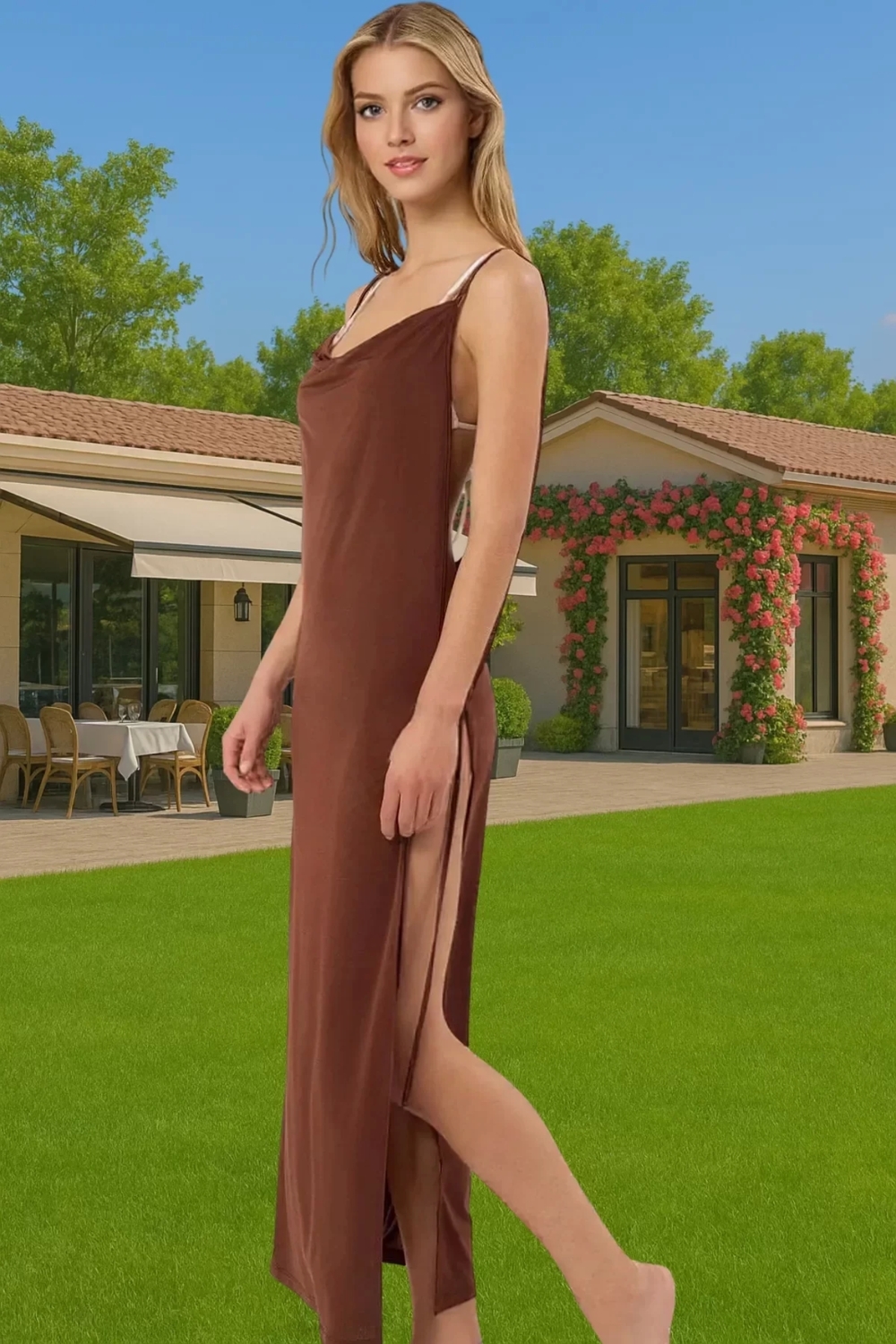Kadın Yazlık Örme Bodycon Plaj Elbise Derin Yırtmaçlı Maxi Özenle Seçilmiş Özel Tasarım