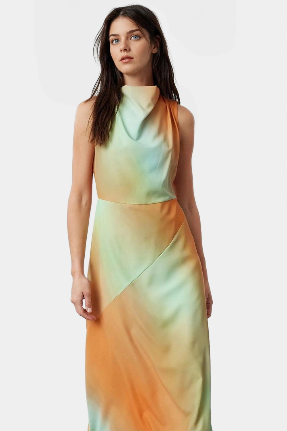 A Line Polyester Midi Elbise Degaje Yaka Krep Dokuma Astarlı Premium Kalite Modern Stil