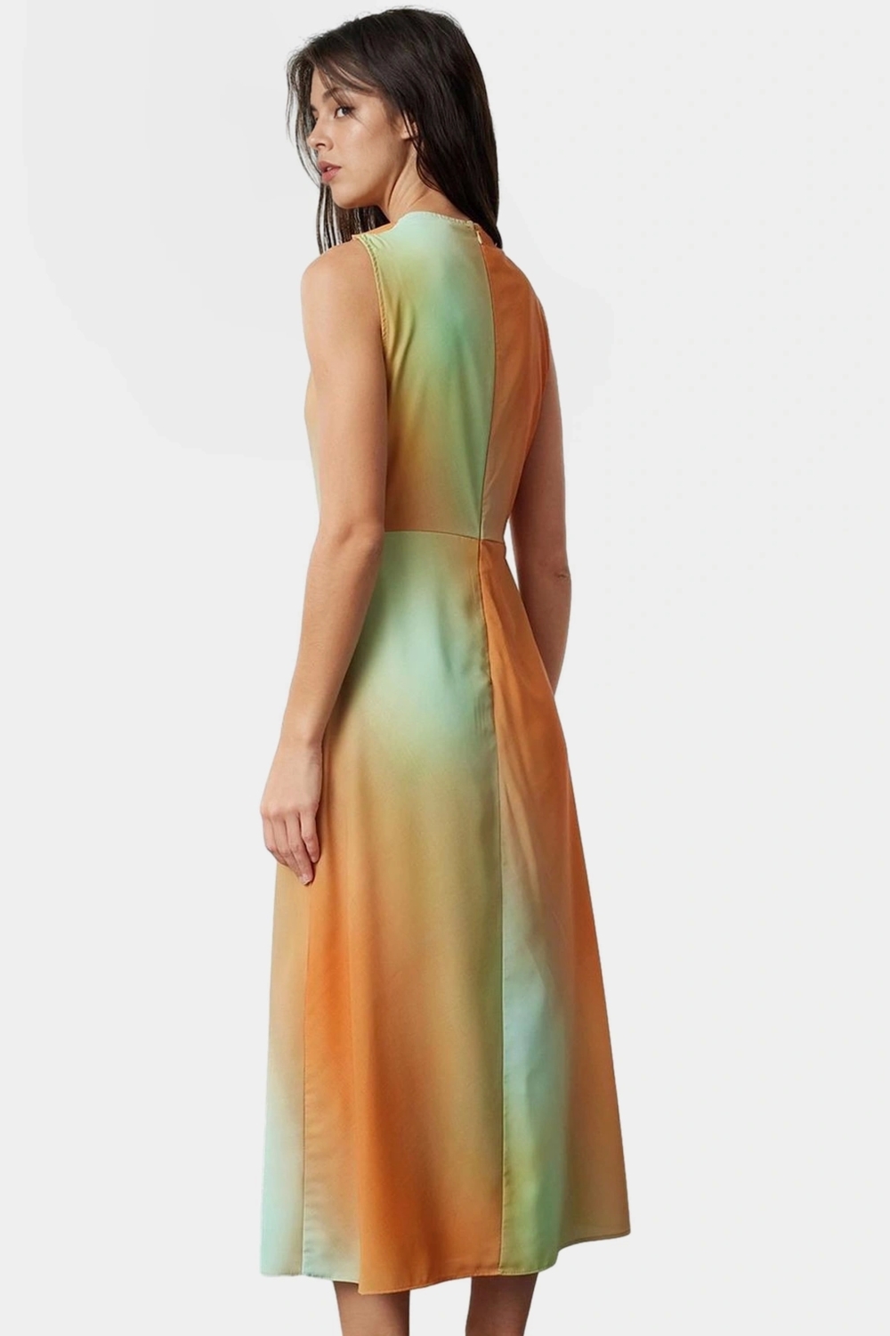 A Line Polyester Midi Elbise Degaje Yaka Krep Dokuma Astarlı Premium Kalite Modern Stil