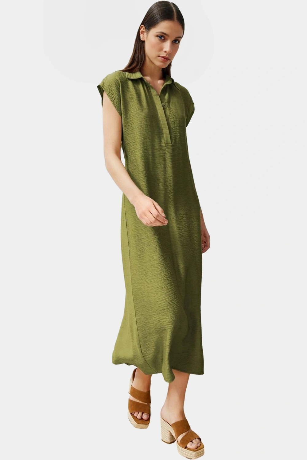 A line Kısa Kollu Elbise Viskoz Kumaş Günlük Şıklık Özel Tasarım Modern Stil Trend