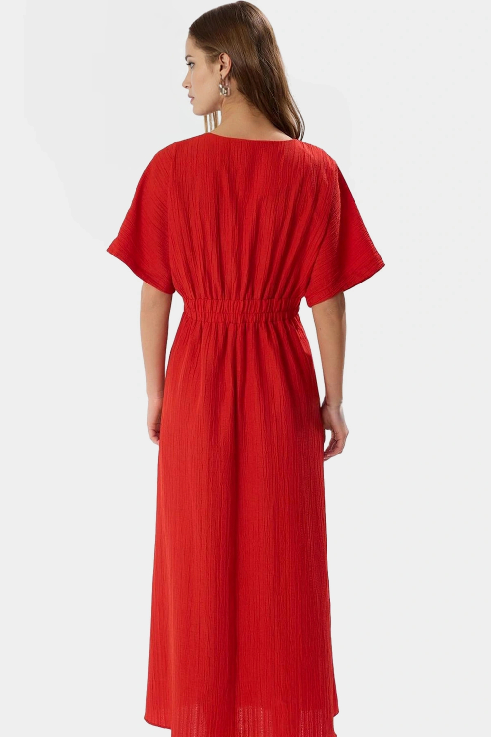 Dokuma Polyester Maxi Elbise A Kesim V Yaka Rahat Yazlık Günlük Kullanım İçin Yüksek Kalite