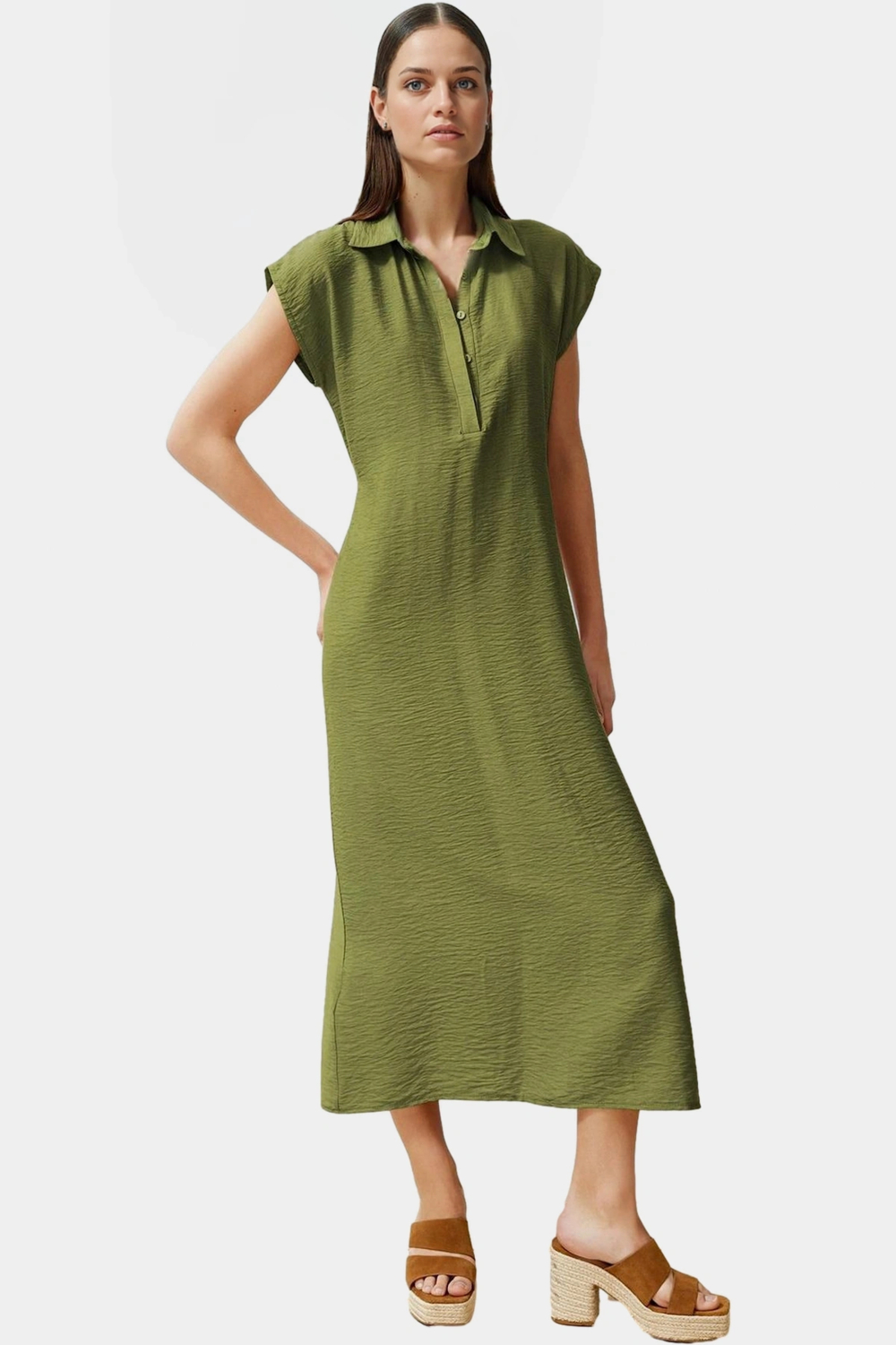 A line Kısa Kollu Elbise Viskoz Kumaş Günlük Şıklık Özel Tasarım Modern Stil Trend
