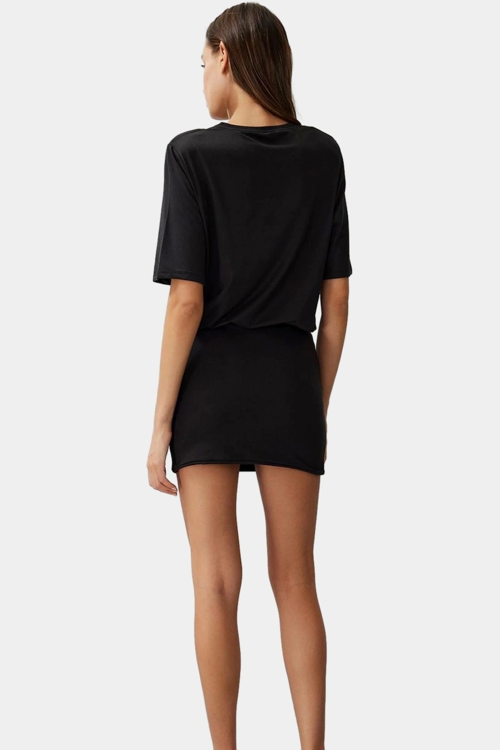 Pamuklu Elastanlı Mini Elbise Kısa Kollu Bodycon Kesim Uzun Ömürlü Dayanıklı Malzeme
