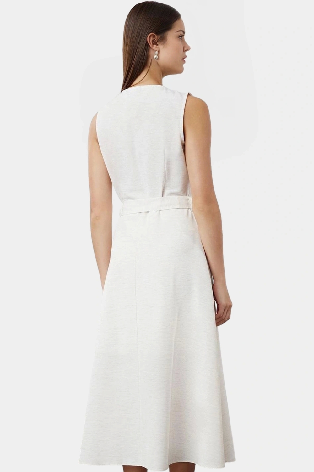 Rahat ve Şık Midi Elbise A line Kalıp Keten Görünümlü Dokuma Kumaş Modern Stil