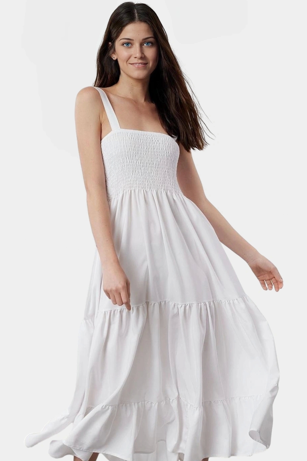Terrycotton Maxi Elbise Gipeli Kare Yaka Skater Yazlık Trend Tasarım Zarifane