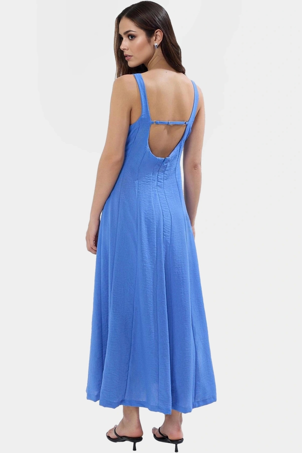 A line Polyester Maxi Elbise Kare Yaka Rahat Yazlık Dokuma Kumaş Uzun Ömürlü Şık Görünüm