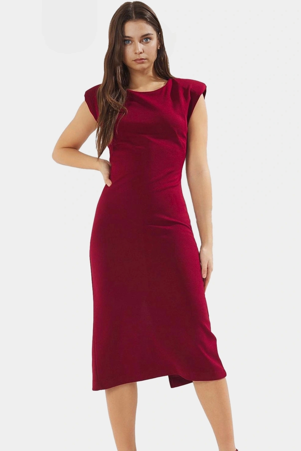 Rahat Bodycon Midi Elbise Viskoz Polyester Elastan Karışımı Zarifane Tasarım Uzun Ömürlü