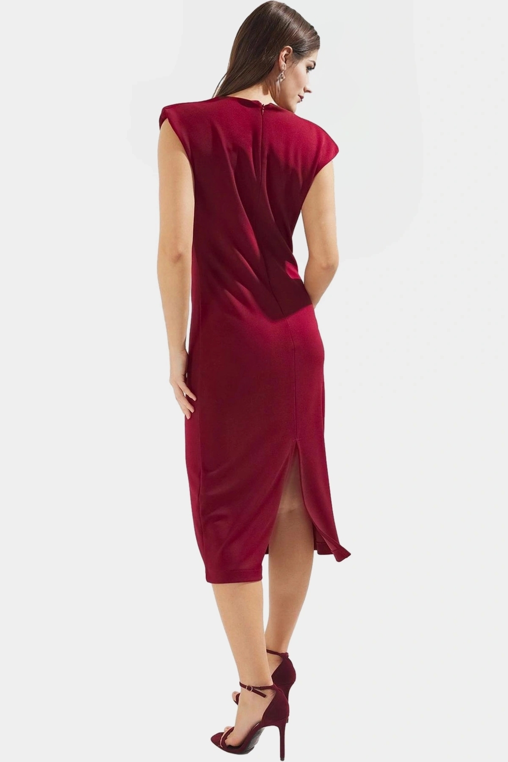 Rahat Bodycon Midi Elbise Viskoz Polyester Elastan Karışımı Zarifane Tasarım Uzun Ömürlü