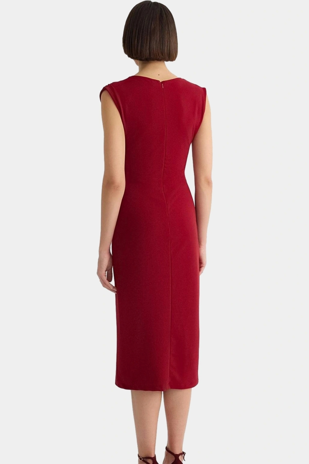 Bodycon Midi Elbise V Yaka Kemerli Scuba Krep Polyester Günlük Uzun Ömürlü Modern Stil