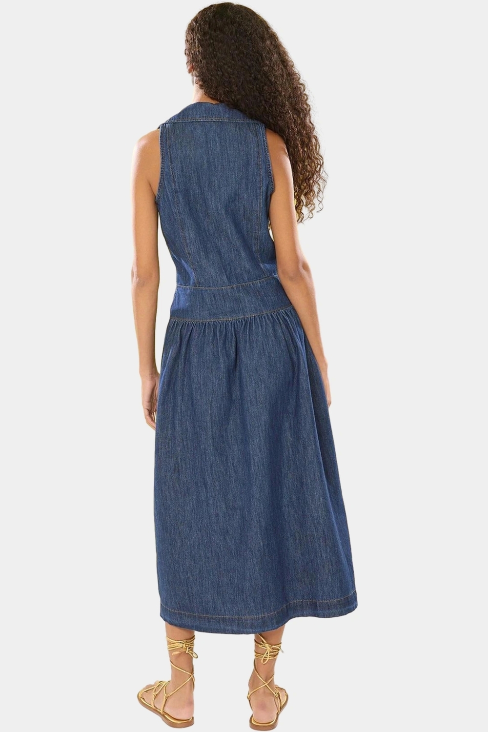 Pamuk Denim Midi Elbise Rahat Kalıp Gömlek Yaka Yazlık Özel Tasarım Zarifane