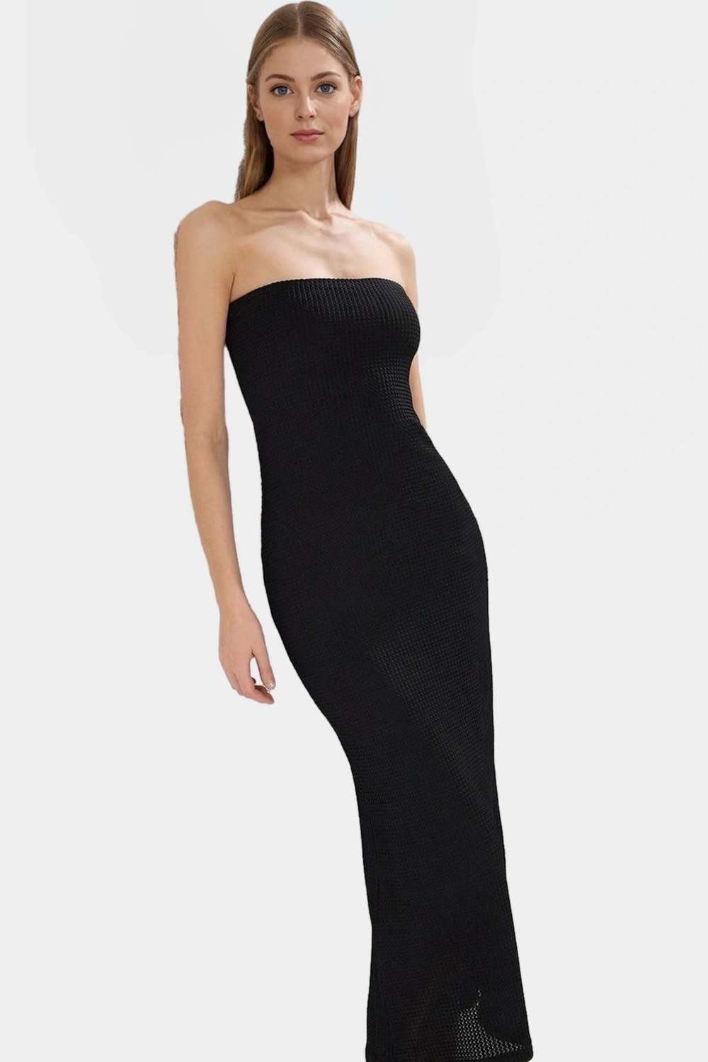 Yazlık Straplez Maxi Elbise Bodycon Örme Kumaş Astarlı Rahat Şık Görünüm Mükemmel Uyum