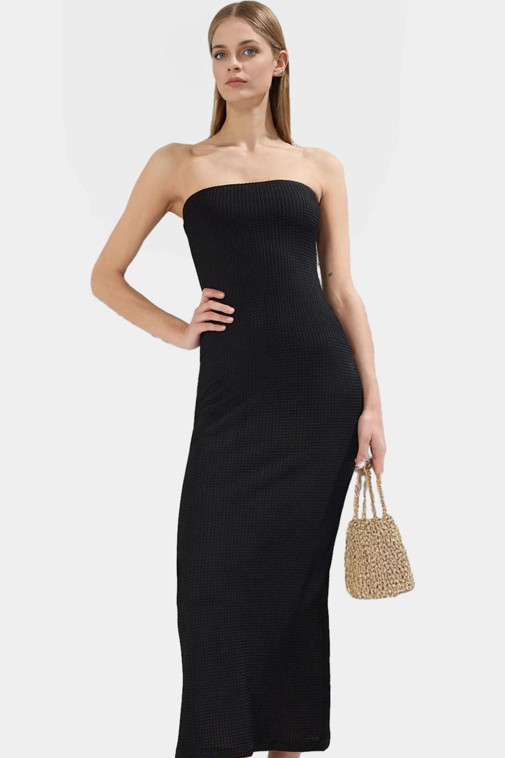 Yazlık Straplez Maxi Elbise Bodycon Örme Kumaş Astarlı Rahat Şık Görünüm Mükemmel Uyum