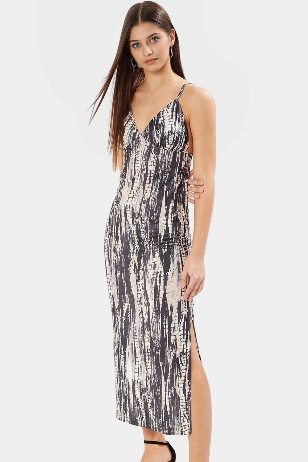 Yazlık Bodycon Maxi Elbise Soyut Desenli V Yaka Rahat Örme Kumaş Günlük Kullanım İçin Uzun Ömürlü
