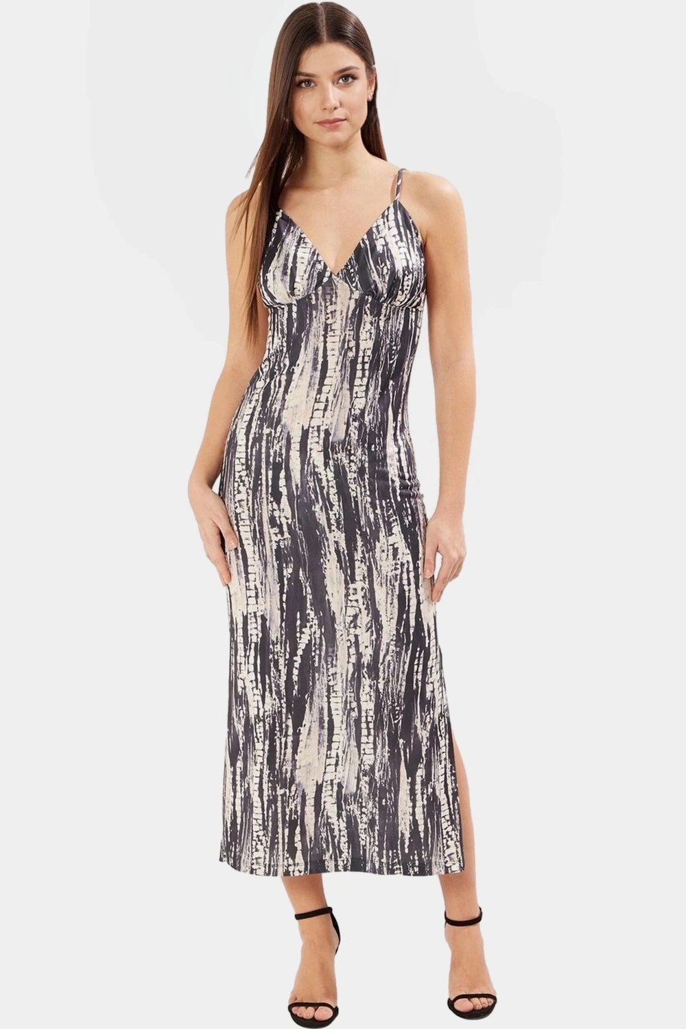 Yazlık Bodycon Maxi Elbise Soyut Desenli V Yaka Rahat Örme Kumaş Günlük Kullanım İçin Uzun Ömürlü