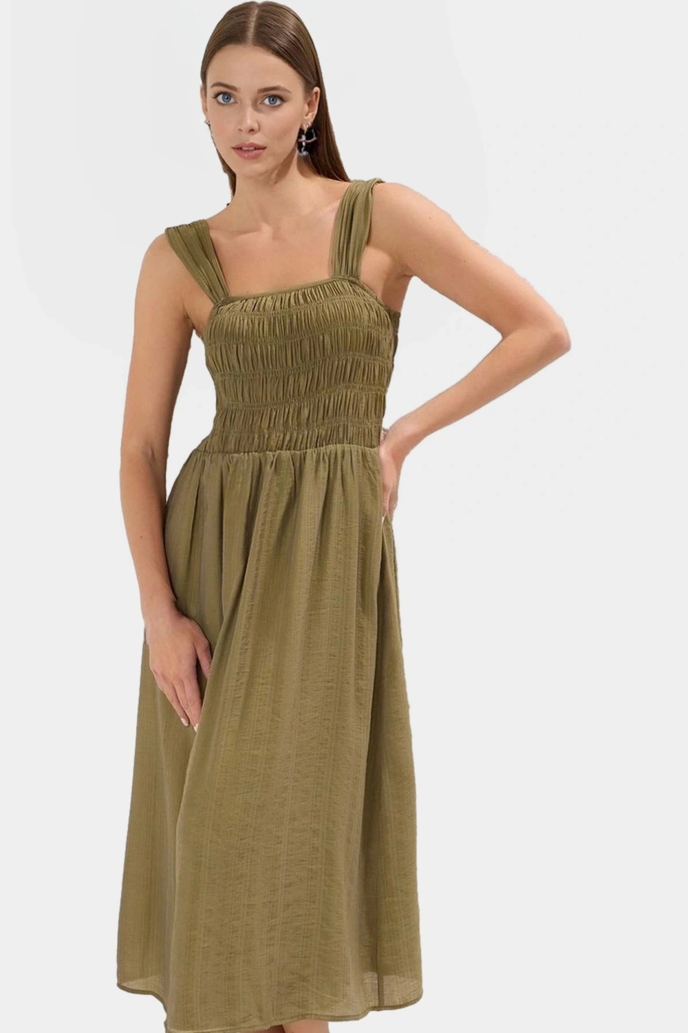 Cool & Comfort Elbise Polyester Midi Boy Gipeli Detay Seçkin Malzeme Konforlu Kesim