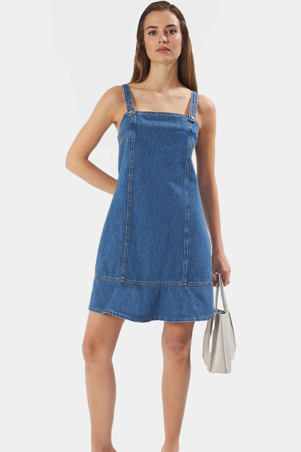 Pamuklu Denim Mini Elbise Rahat Şık ve Yazlık Premium Kalite Özenle Seçilmiş Modern Stil