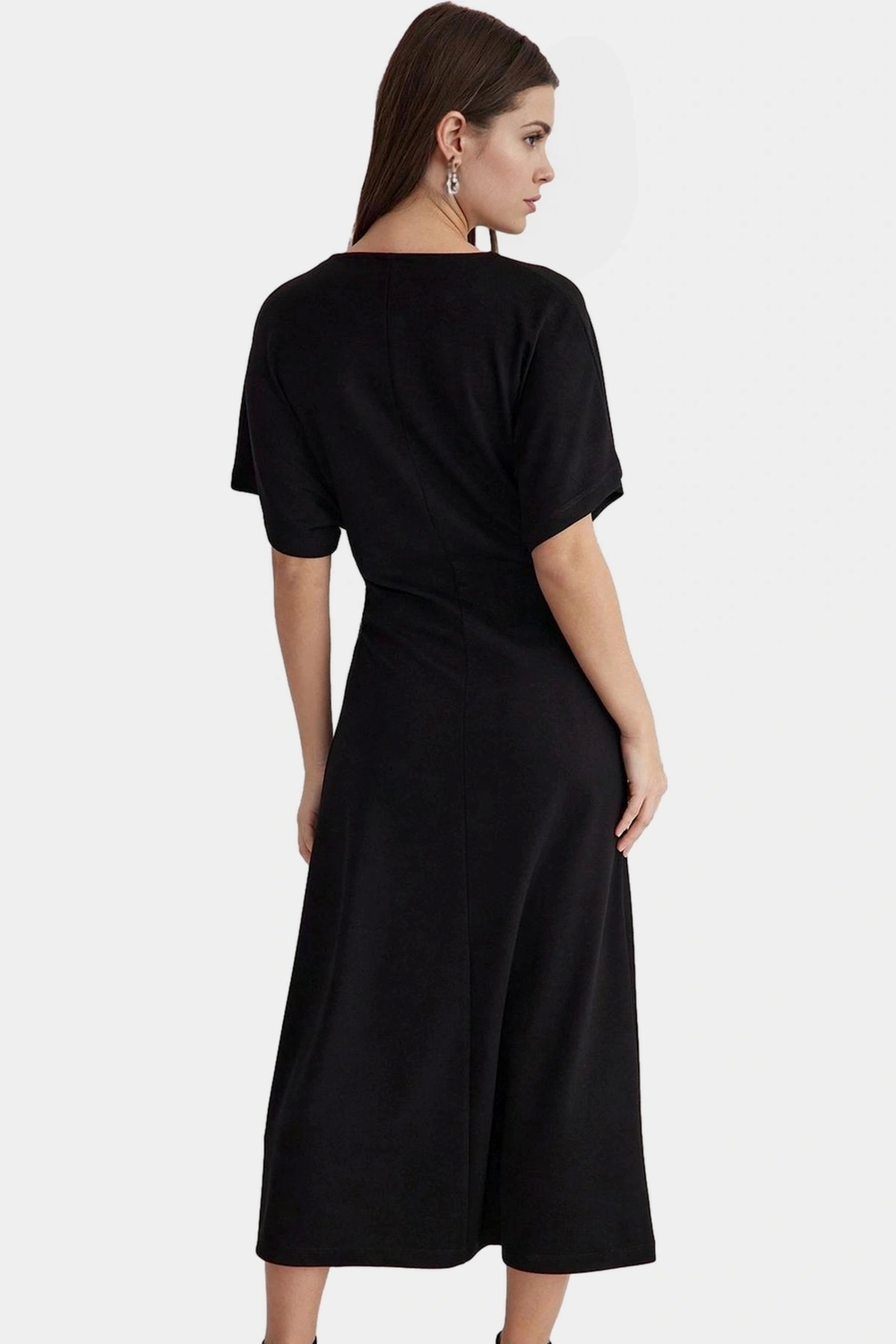 Esnek Örme Midi Elbise Bodycon Kalıp Melek Kol Viskoz Polyester Karışımı Şık Görünüm