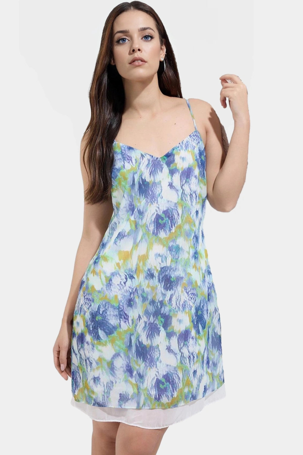Çiçek Desenli A line Şifon Mini Elbise Polyester Kumaşlı Rahat Kalıp Dayanıklı Malzeme Yüksek Kalite