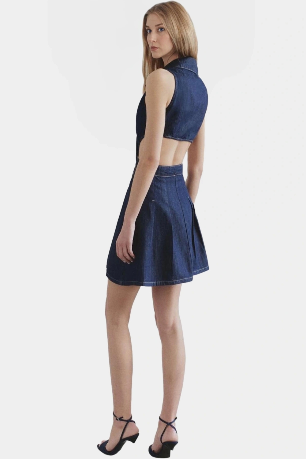 Denim Mini Elbise Cut Out Detaylı Rahat Kalıp Yazlık Seçkin Malzeme Konforlu Kesim