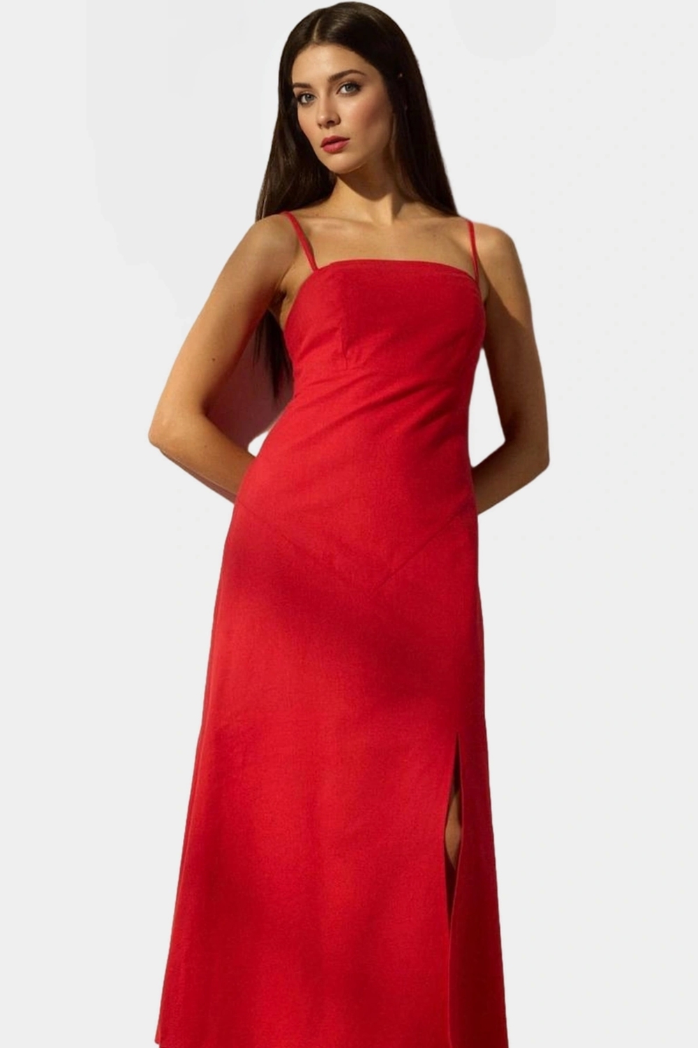 A line Maxi Elbise Pamuk Keten Dokuma Nefes Alabilir Mükemmel Uyum Özel Tasarım Modern Stil
