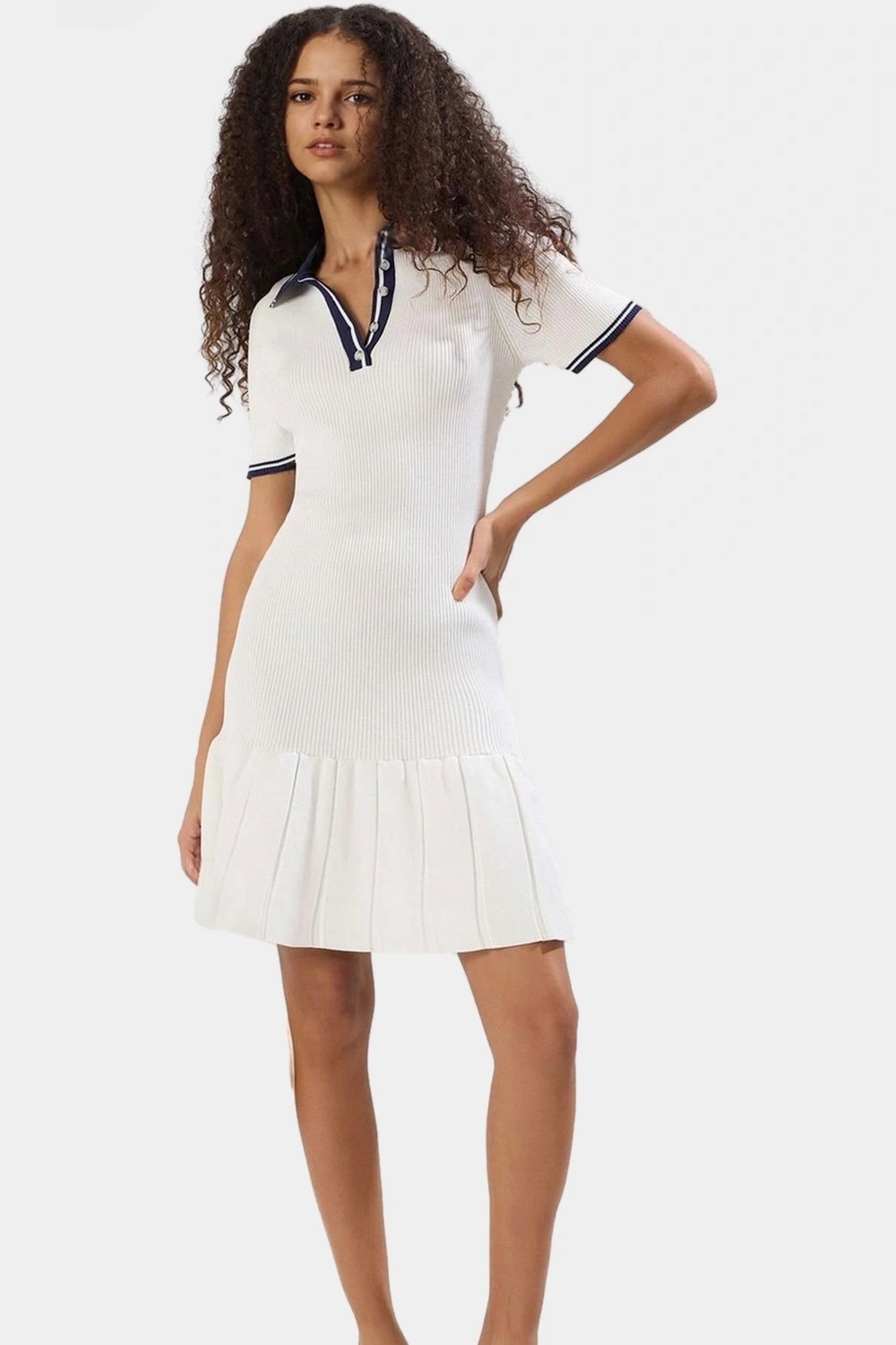 Rahat Triko Mini Elbise Polo Yaka Kısa Kol Bodycon Kaliteli İşçilik Seçkin Malzeme