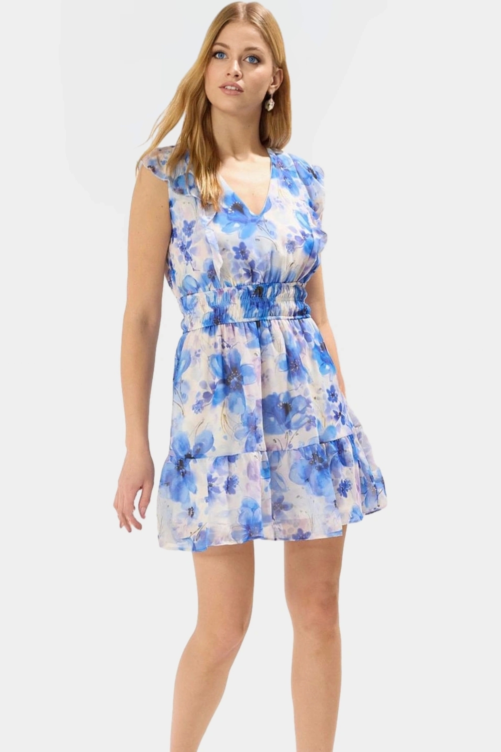 Çiçek Desenli Astarlı Mini Elbise Rahat Kesim Yazlık Dokuma Modern Stil Premium Kalite