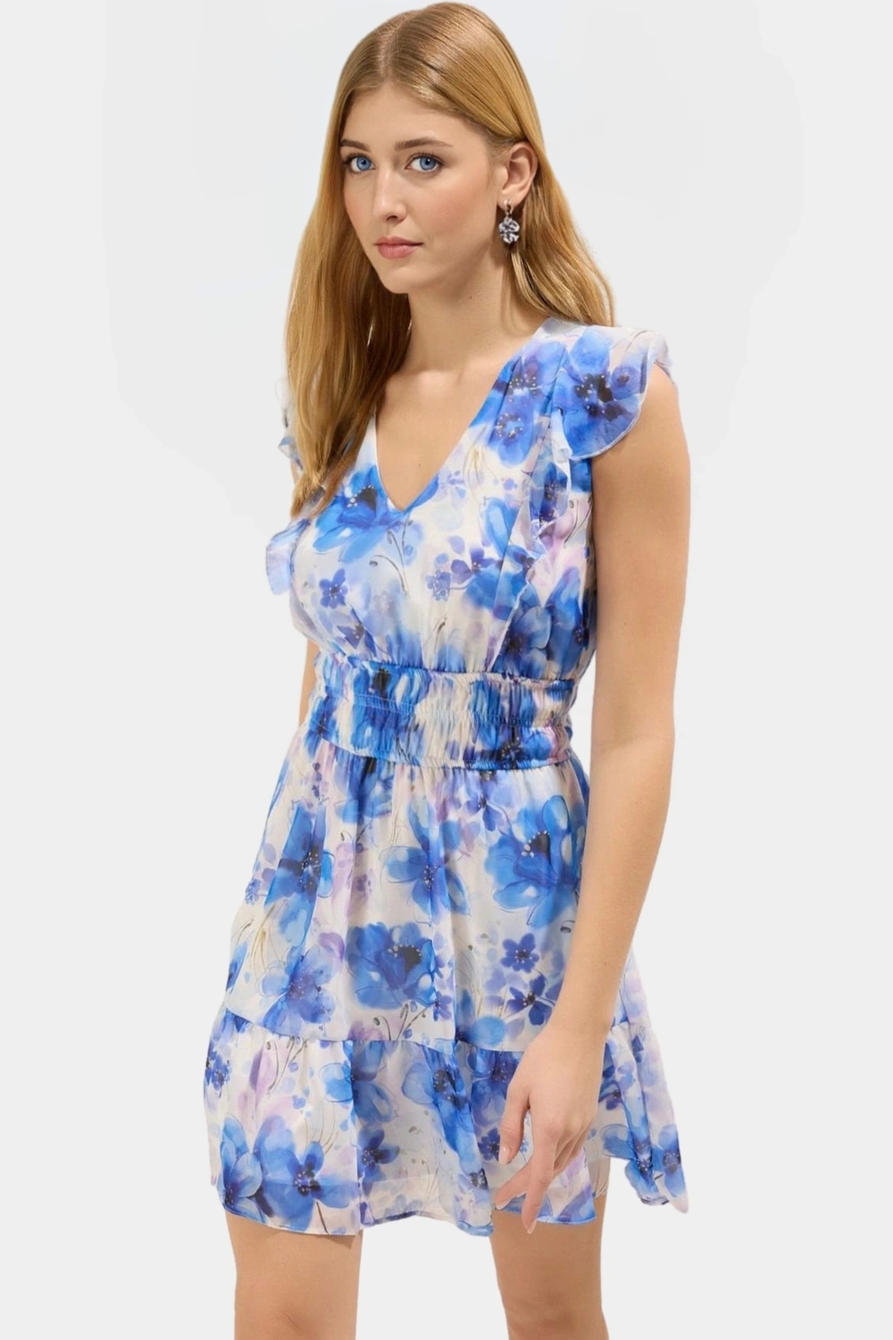 Çiçek Desenli Astarlı Mini Elbise Rahat Kesim Yazlık Dokuma Modern Stil Premium Kalite