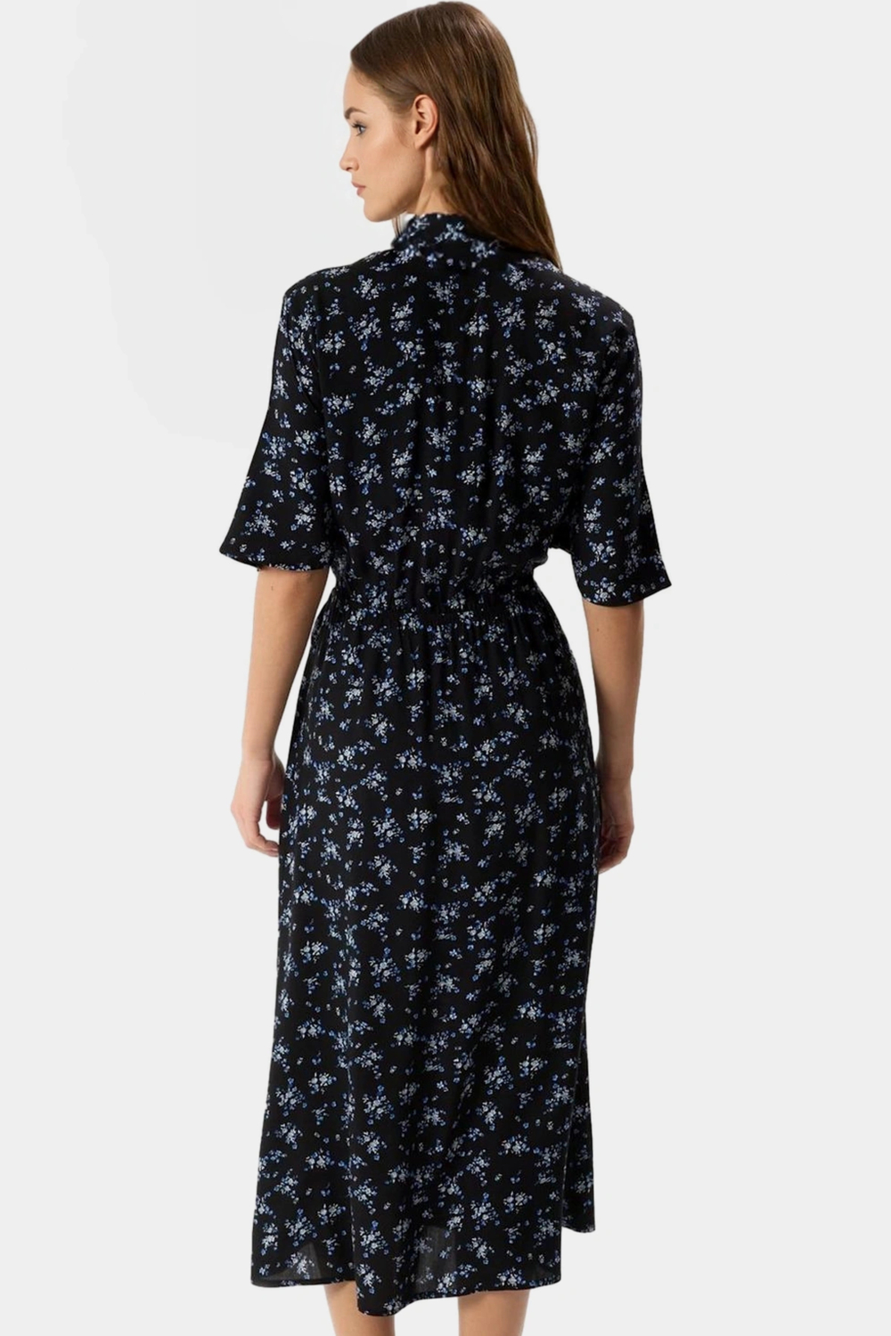 Çiçekli Viskoz Midi Elbise A line Kesim Kısa Kollu Rahat ve Şık Modern Stil