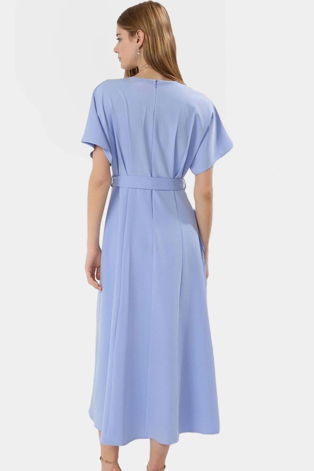 Rahat Yazlık A Line Elbise Kısa Yarasa Kol Polyester Dokuma Kumaş Zarifane Tasarım