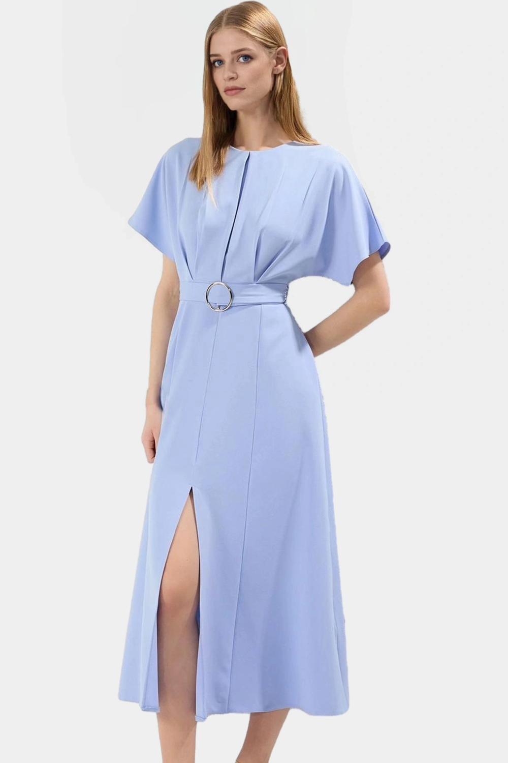 Rahat Yazlık A Line Elbise Kısa Yarasa Kol Polyester Dokuma Kumaş Zarifane Tasarım