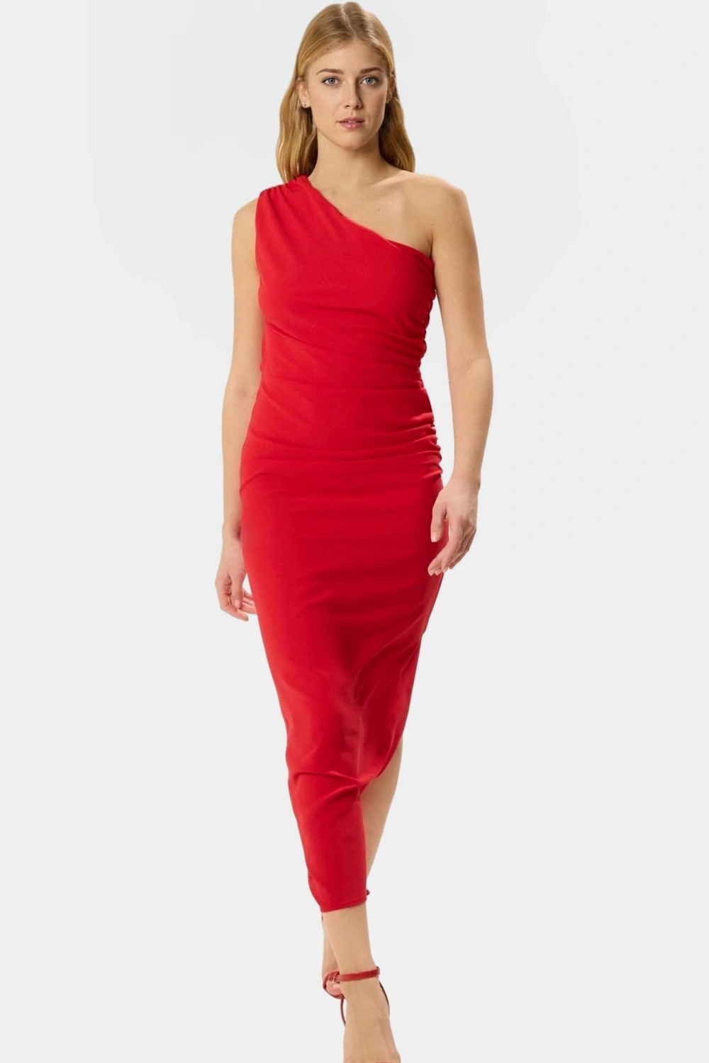 Bodycon Midi Elbise Tek Omuz Kolsuz Soft Krep Kumaş Rahat Kullanım Özel Tasarım